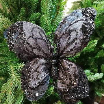 Black Glittered Butterfly with Clip