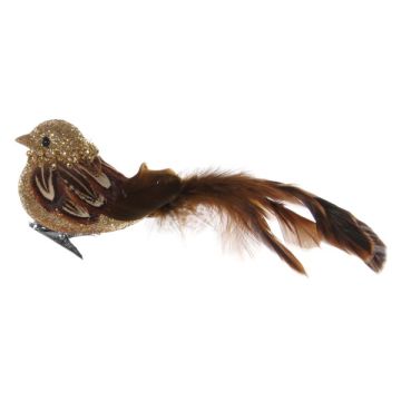 Brown Gold Feather Glitter Bird