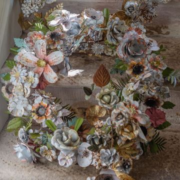 Pink Green Metal Wreath