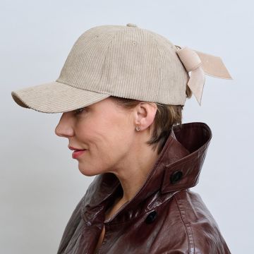 Barley Dust Cord Jockey Cap Velvet Bow