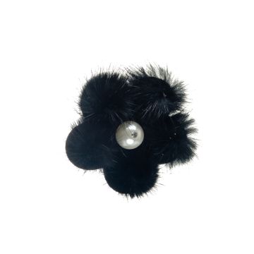 Black Furry Pearl Flower Clip