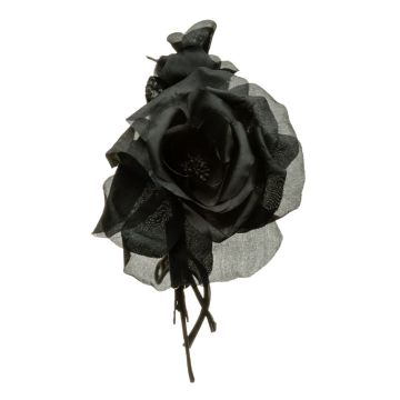 Black Silk rose with 3 buds 150 x 180mm