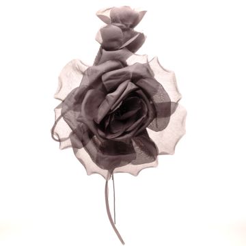 Damson Mauve Silk rose with 3 buds 150 x 180mm