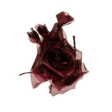 Dark Amaryllis Silk rose with 3 buds 150 x 180mm