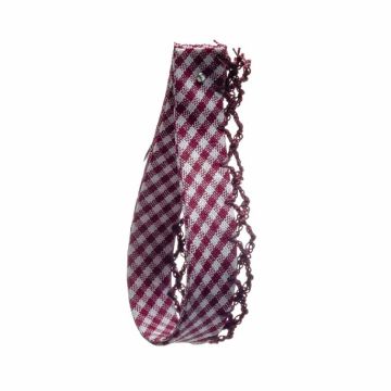 Dark Amaryllis Gingham Picot Bias Ribbon