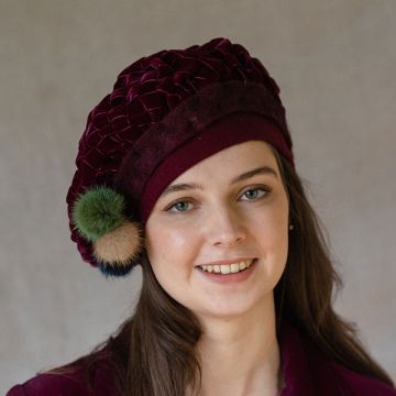 Dark Amaryllis Woven Velvet Beret