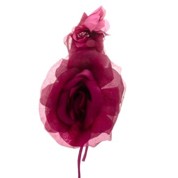 Magenta Silk rose with 3 buds 150 x 180mm
