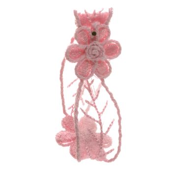 Pink Impatience Embroidered Flower in Organdy
