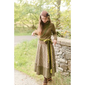 Green and Brown Tweed Skirt