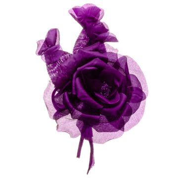 Viola Purple Silk rose with 3 buds 150 x 180mm