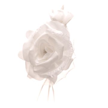 White Silk rose with 3 buds 150 x 180mm