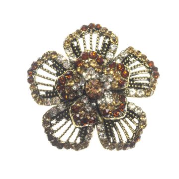 Black Gold Silver Flower Brooch