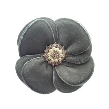 Grey Squirrel Velvet Flower Brooch