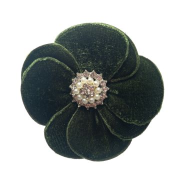 Leaf Green Velvet Flower Brooch