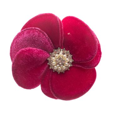 Old Fuchsia Velvet Flower Brooch