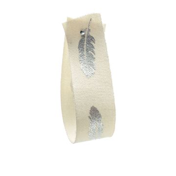 Silver Metallic Leaf Print Ribbon