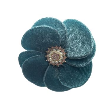 Teal Velvet Flower Brooch