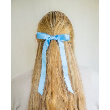 Cornflower Picot Edge Satin Hair Bow