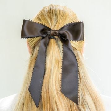 Dark Bark Picot Edge Satin Hair Bow