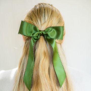 Dark Moss Picot Edge Satin Hair Bow