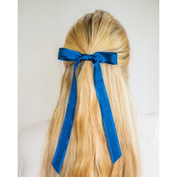 Pitch Blue Moire Satin Bow