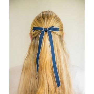 Pitch Blue Picot Edge Grosgrain Hair Bow