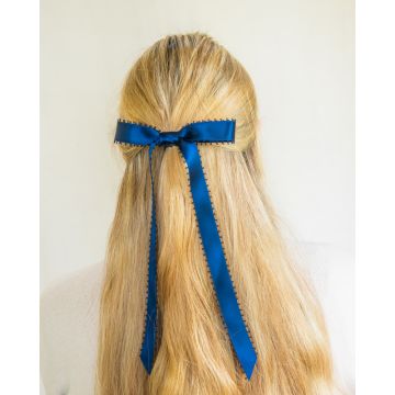 Pitch Blue Picot Edge Satin Hair Bow