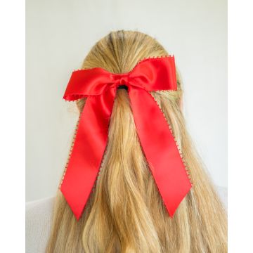 Post Box Red Picot Edge Satin Hair Bow