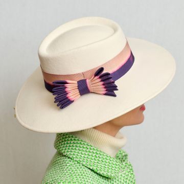 Clotted Cream Trilby with Pitch Blue Ombre Ribbon