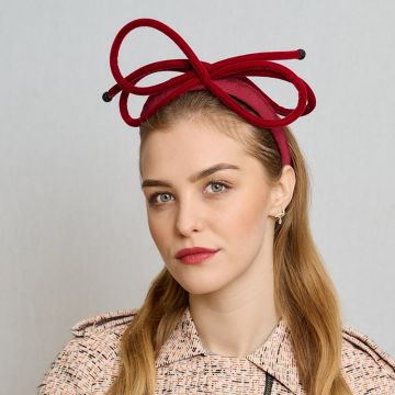 Dark Amaryllis Piped Bow Headband