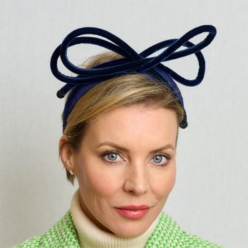 Pitch Blue Piped Bow Headband