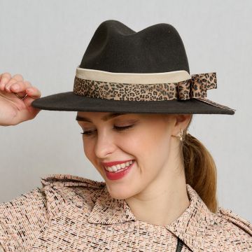 Dark Bark Animal Print Bow Trilby