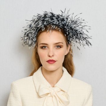 Black and White Flecked Ostrich Feather Headband
