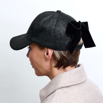 Black Mock Distressed Leather Jockey Cap