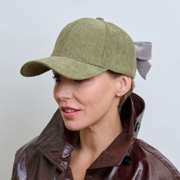 Grey Squirrel Cord Jockey Cap Velvet Bow
