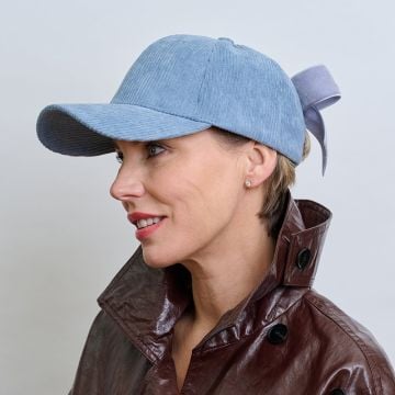 Hyacinth Blue Cord Jockey Cap Velvet Bow