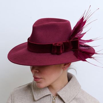 Dark Amaryllis Feather Burst Trilby