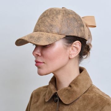 Onion Skin Mock Distressed Leather Jockey Cap