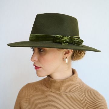 Leaf Green Felt Trilby with Bead Trim