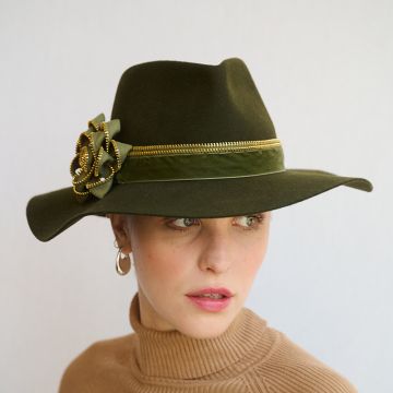 Leaf Green Zip Felt Trilby