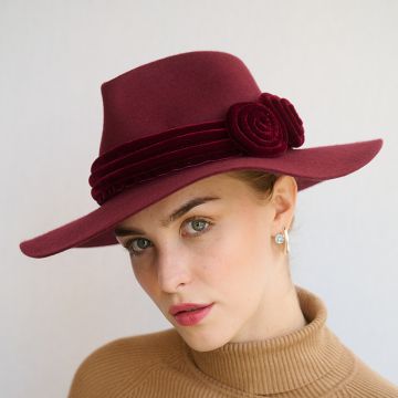 Magenta Burgundy Velvet Piping Trilby