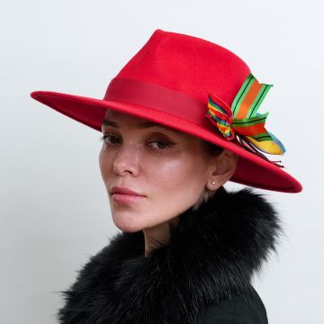 Post Box Red Felt Trilby with Military Medal Ribbons