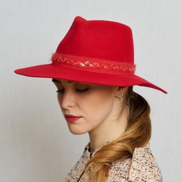 Raspberry Sequin Braid Trilby