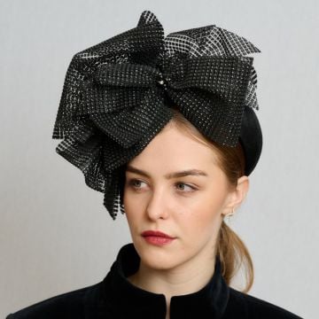 Black Matt Sequin Bow on Bow Headband