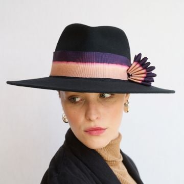 Black Trilby with Pitch Blue Ombre Ribbon