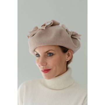 Barley Dust Felt Velvet Bow Beret