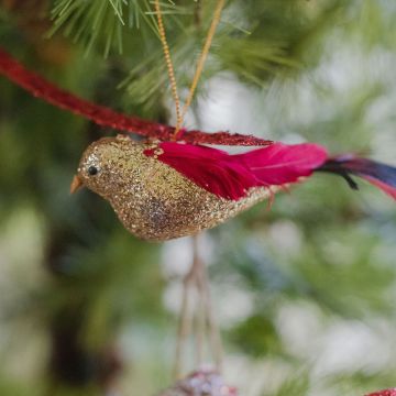Red Gold Feather Glitter Bird