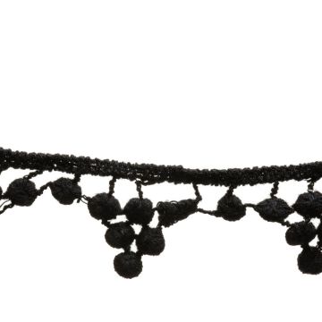 Black Pom Pom Fringe 100% Cotton