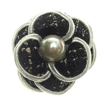 Black Tweed Pearl Brooch Pin