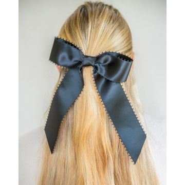 Black Picot Edge Satin Hair Bow